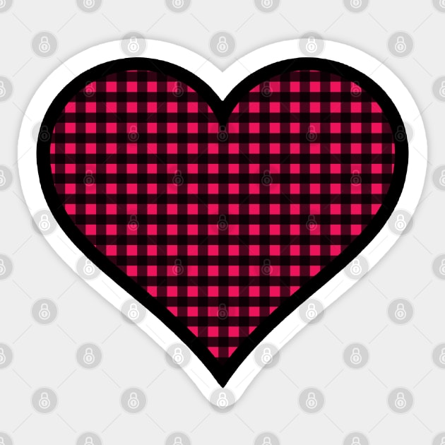 Pink and Black Gingham Heart Sticker by bumblefuzzies